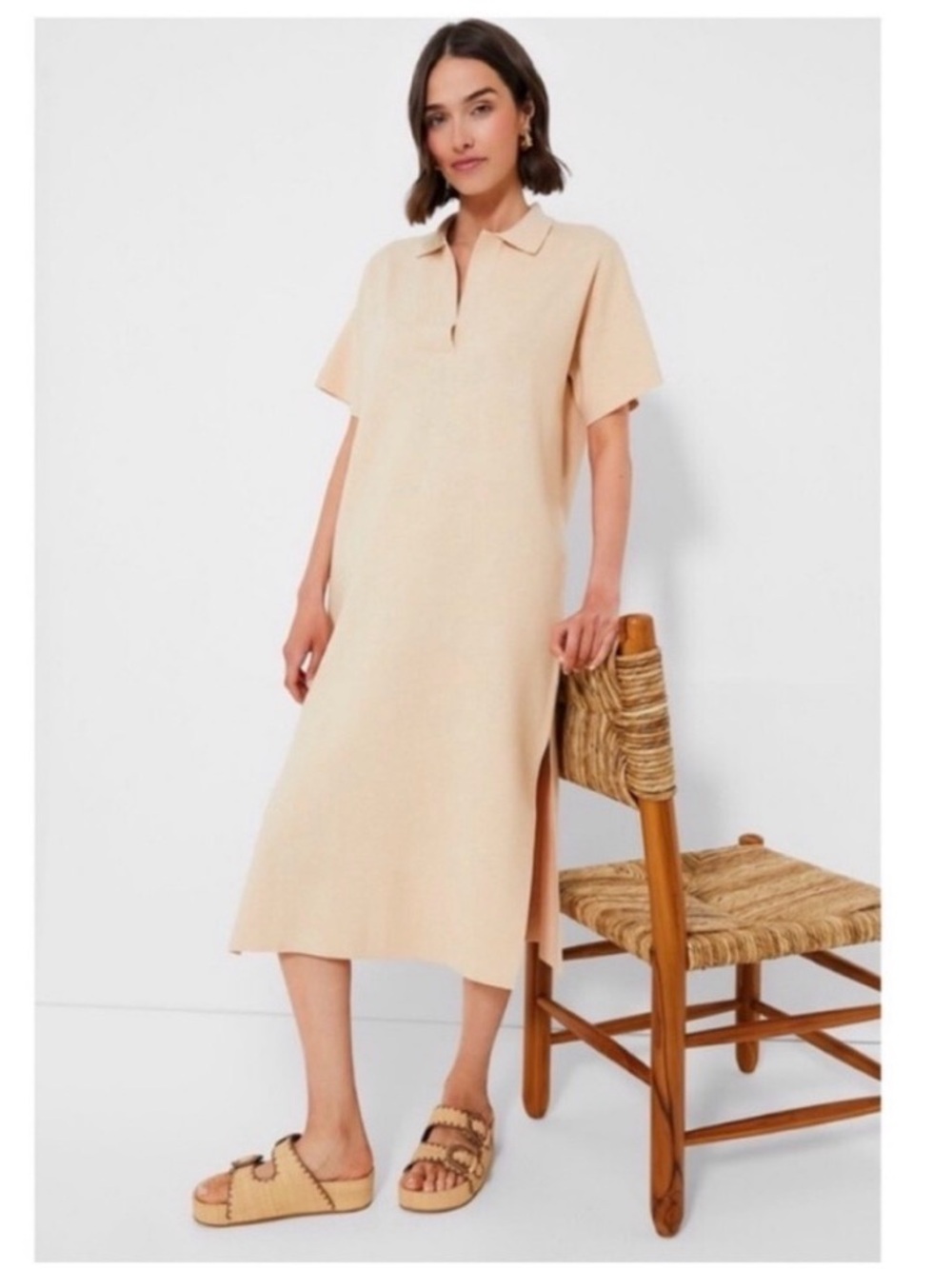 Tuckernuck Channing Polo Midi Sweater Dress Tan XXL